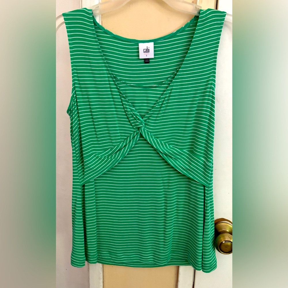 CAbi Green and White Striped  Top sz Small